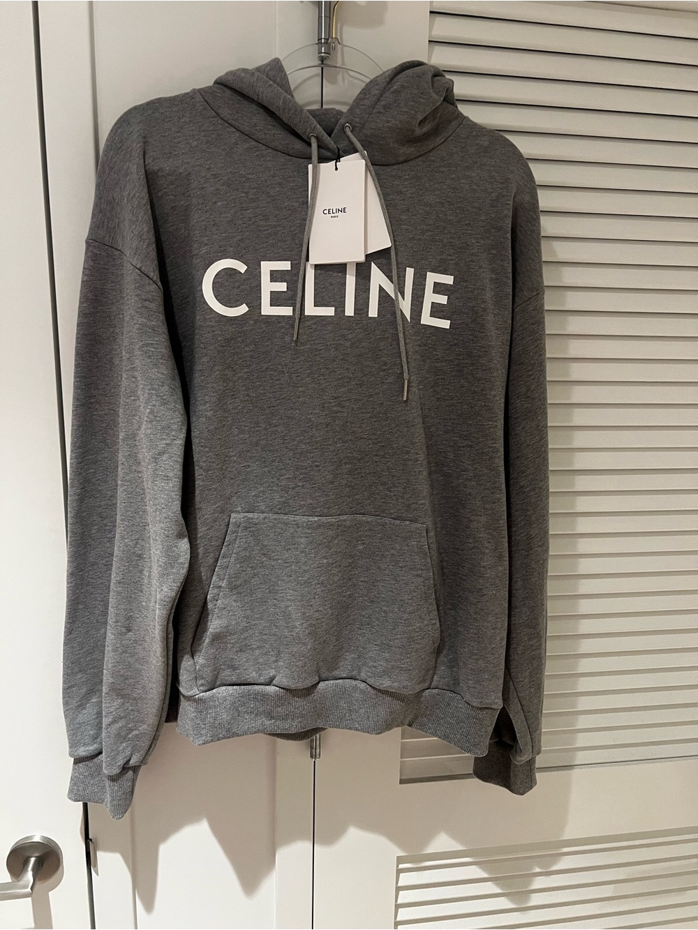 NWT Celine Paris Gray Logo Cotton Fleece Hoodie, XXL, Made in France, Authentic